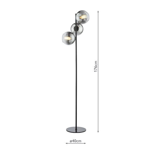 Lycia 3 Light Floor Lamp Matt Black and Smoked Ombre Glass - Image 10