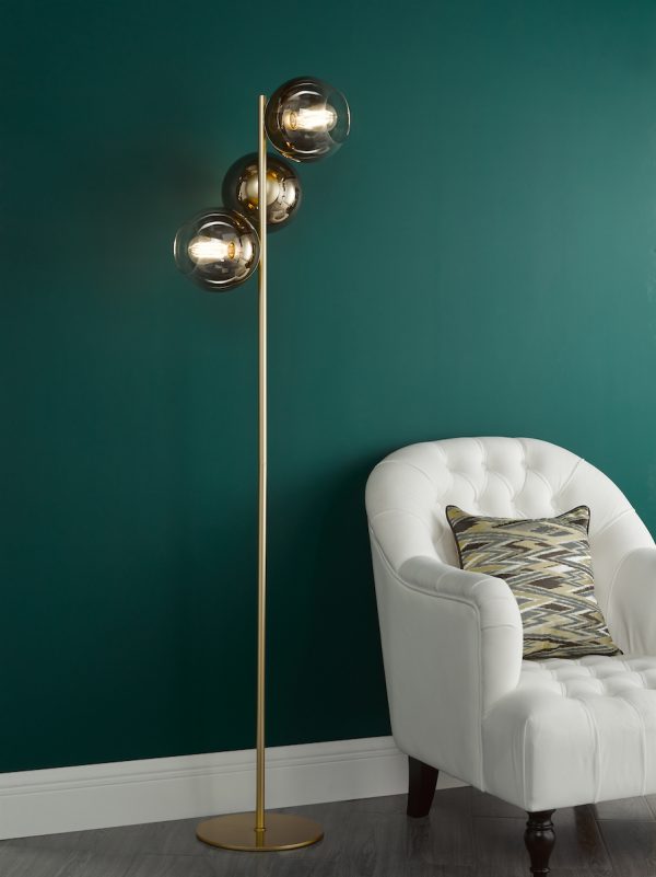 Lycia 3 Light Floor Lamp Satin Gold and Gold Ombre Glass - Image 6