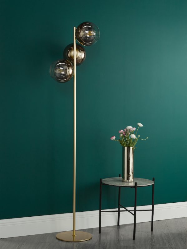 Lycia 3 Light Floor Lamp Satin Gold and Gold Ombre Glass - Image 9