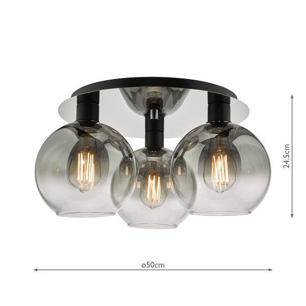 Lycia 3 Light Flush Matt Black Smoked Ombre Glass - Image 5