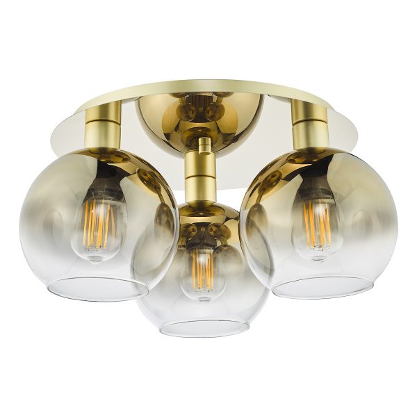 Lycia 3 Light Flush Satin Gold and Gold Ombre Glass - Image 2