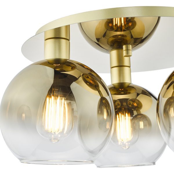 Lycia 3 Light Flush Satin Gold and Gold Ombre Glass - Image 4