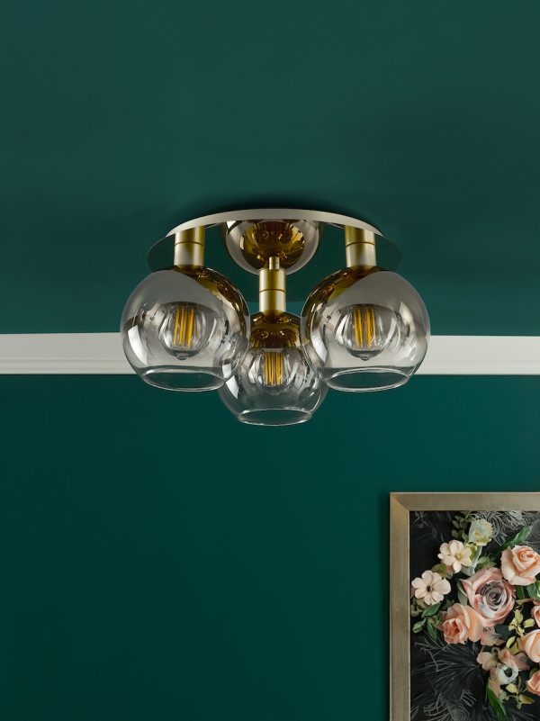 Lycia 3 Light Flush Satin Gold and Gold Ombre Glass - Image 6