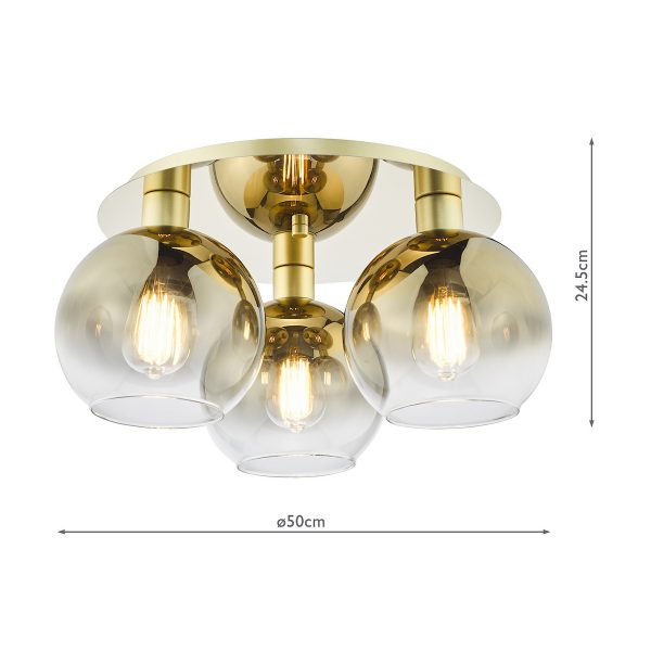 Lycia 3 Light Flush Satin Gold and Gold Ombre Glass - Image 7