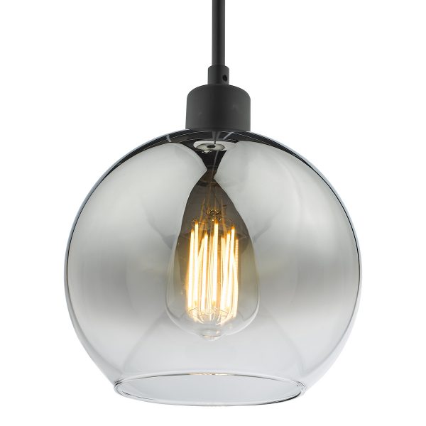 Lycia 1 Light Single Pendant Matt Black Ombre Smoked Glass - Image 3