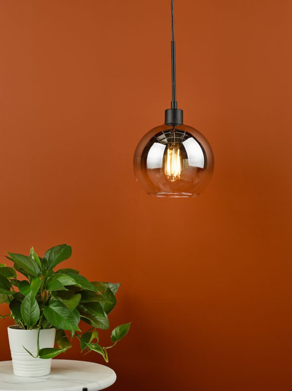 Lycia 1 Light Single Pendant Matt Black Ombre Smoked Glass - Image 4