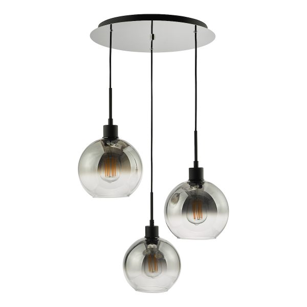 Lycia 3 Light Cluster Pendant Matt Black Smoked Ombre Glass - Image 2