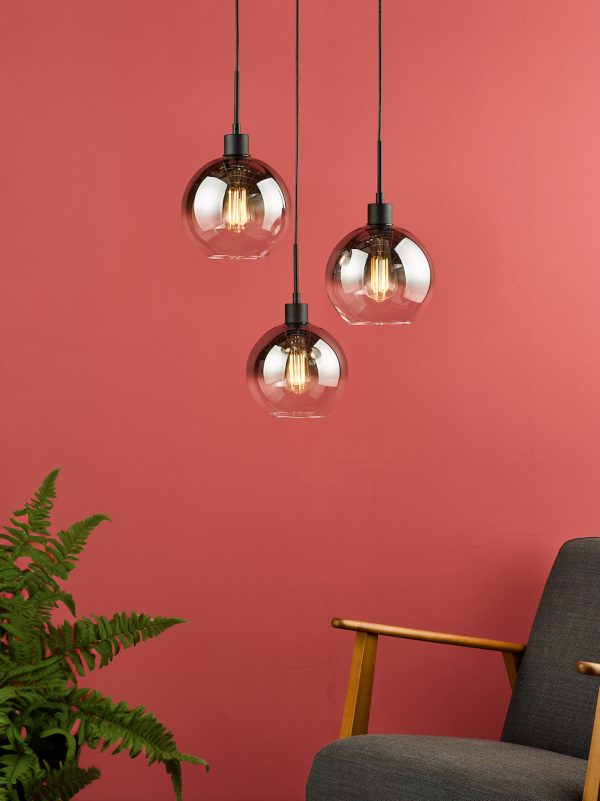 Lycia 3 Light Cluster Pendant Matt Black Smoked Ombre Glass - Image 4