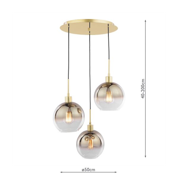 Lycia 3 Light Cluster Pendant Polished Gold and Gold Ombre Glass - Image 5