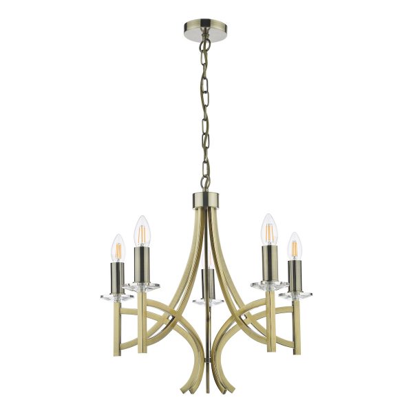 Lyon 5 Light Armed Fitting Antique Brass Crystal - Image 2