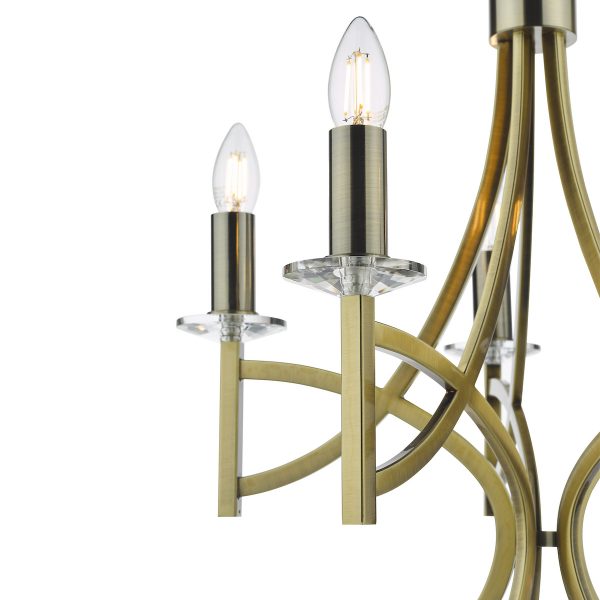 Lyon 5 Light Armed Fitting Antique Brass Crystal - Image 3