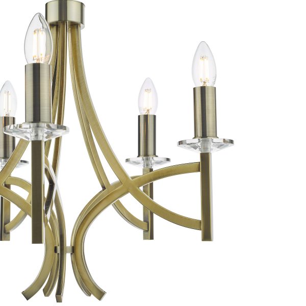 Lyon 5 Light Armed Fitting Antique Brass Crystal - Image 4