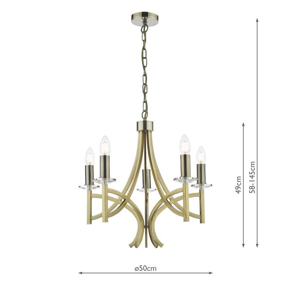 Lyon 5 Light Armed Fitting Antique Brass Crystal - Image 8