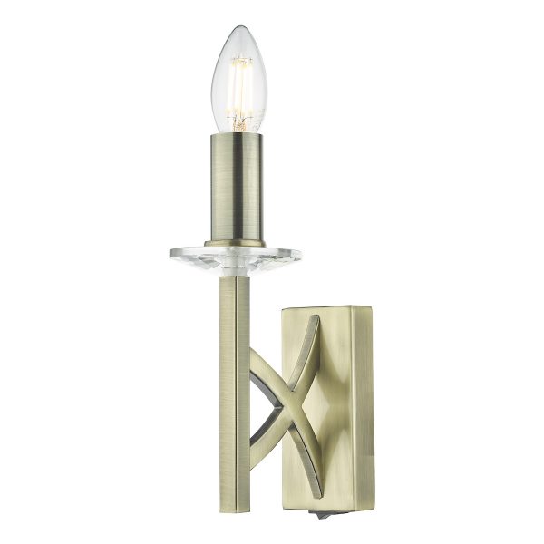 Lyon 1 Light Wall Light Antique Brass Crystal