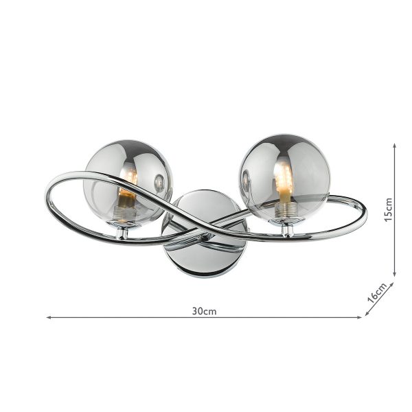 Lysandra 2 Light Wall Light Polished Chrome and Smoked Glass - Image 4