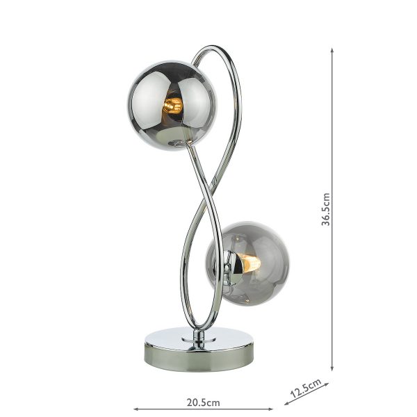 Lysandra 2 Light Table Lamp Polished Chrome and Smoked Glass - Image 8