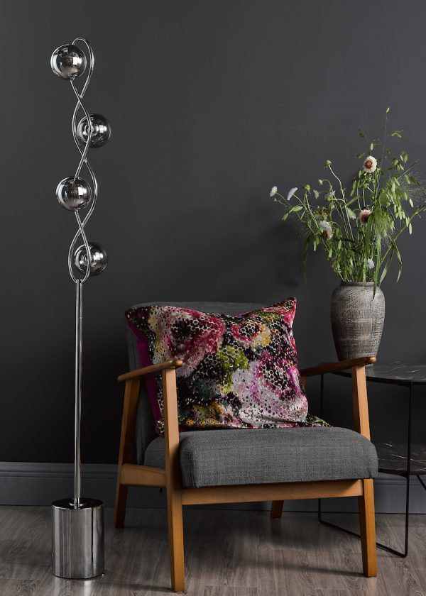 Lysandra 4 Light Floor Lamp Polished Chrome and Smoked Glass - Image 5