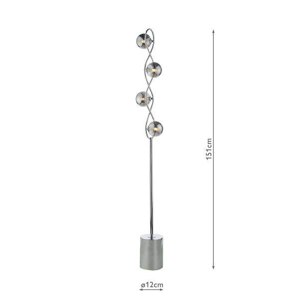 Lysandra 4 Light Floor Lamp Polished Chrome and Smoked Glass - Image 8