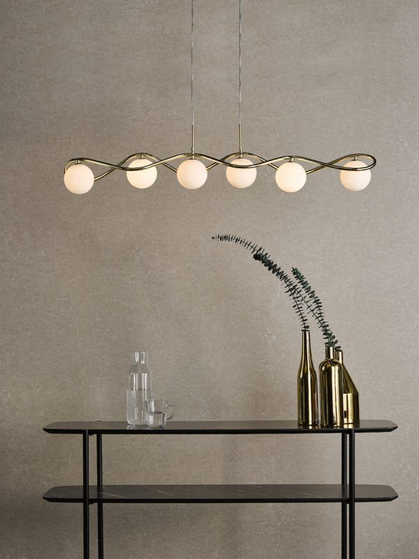 Lysandra 6 Light Bar Pendant Polished Gold and Opal Glass - Image 6