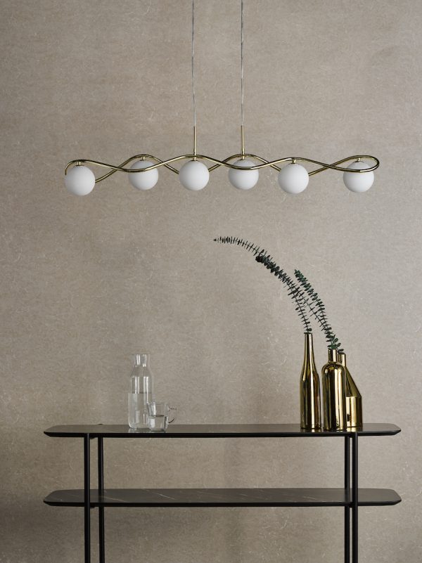 Lysandra 6 Light Bar Pendant Polished Gold and Opal Glass - Image 7