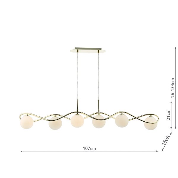 Lysandra 6 Light Bar Pendant Polished Gold and Opal Glass - Image 8