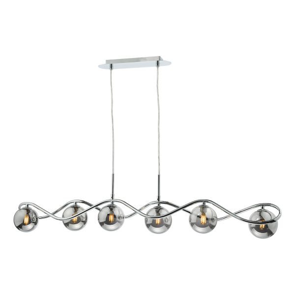 Lysandra 6 Light Bar Pendant Polished Chrome and Smoked Glass - Image 3