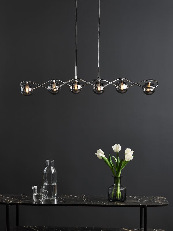 Lysandra 6 Light Bar Pendant Polished Chrome and Smoked Glass - Image 6