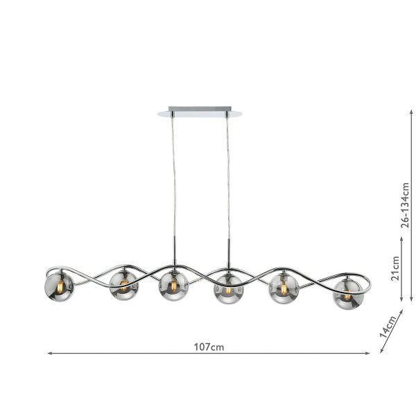 Lysandra 6 Light Bar Pendant Polished Chrome and Smoked Glass - Image 8