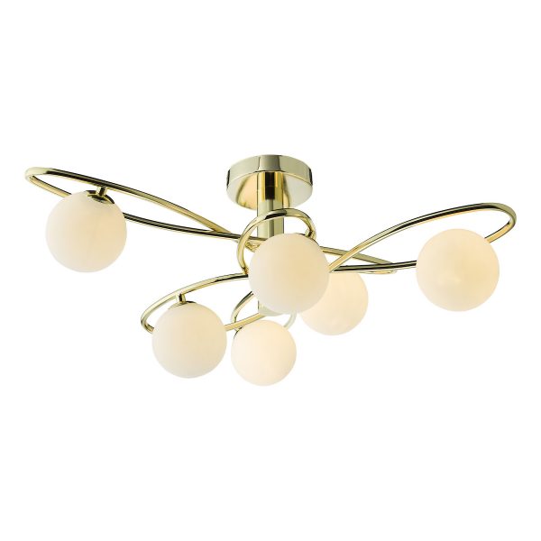 Lysandra 6 Light Semi-Flush Polished Gold and Opal Glass