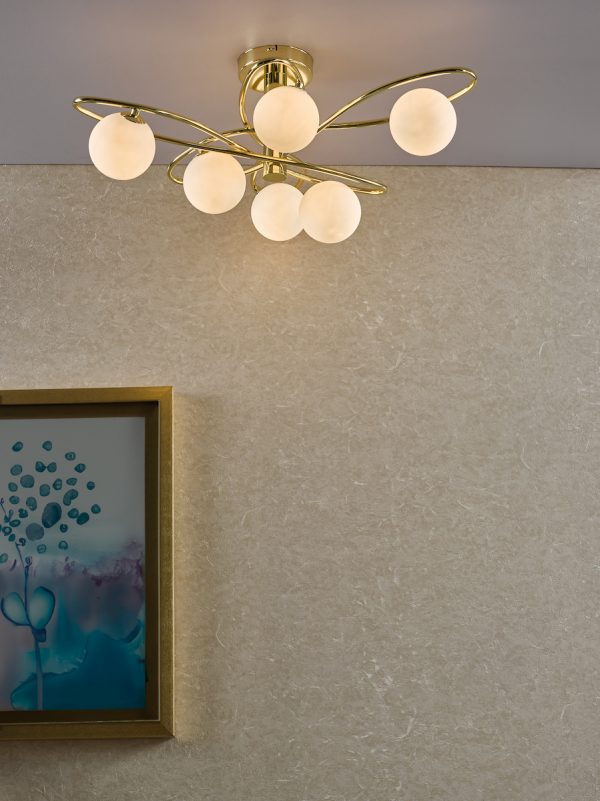 Lysandra 6 Light Semi-Flush Polished Gold and Opal Glass - Image 6