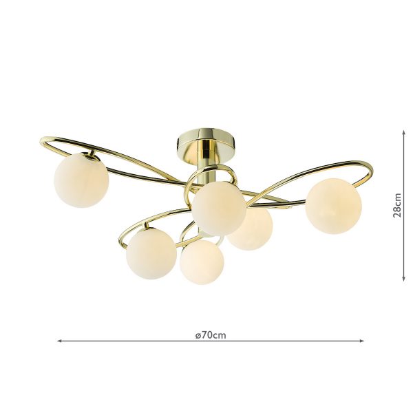 Lysandra 6 Light Semi-Flush Polished Gold and Opal Glass - Image 8
