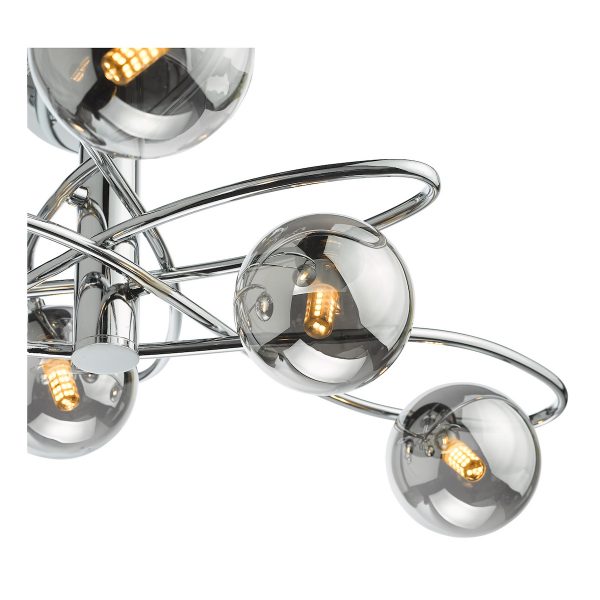 Lysandra 6 Light Semi-Flush Polished Chrome and Smoked Glass - Image 4