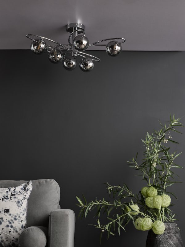Lysandra 6 Light Semi-Flush Polished Chrome and Smoked Glass - Image 7