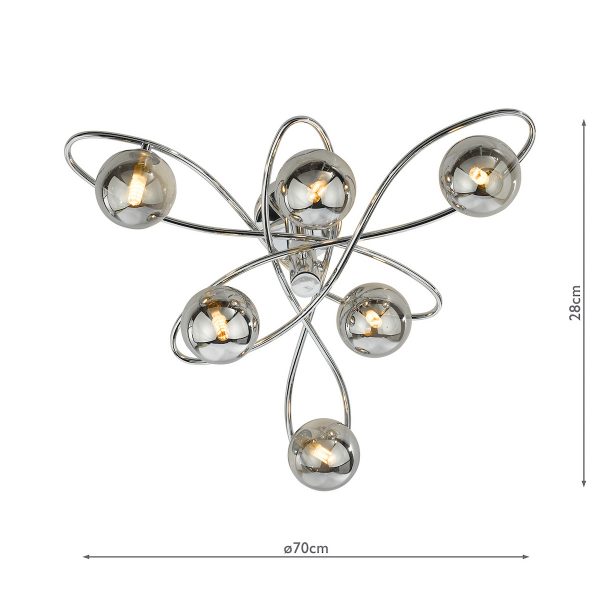 Lysandra 6 Light Semi-Flush Polished Chrome and Smoked Glass - Image 8