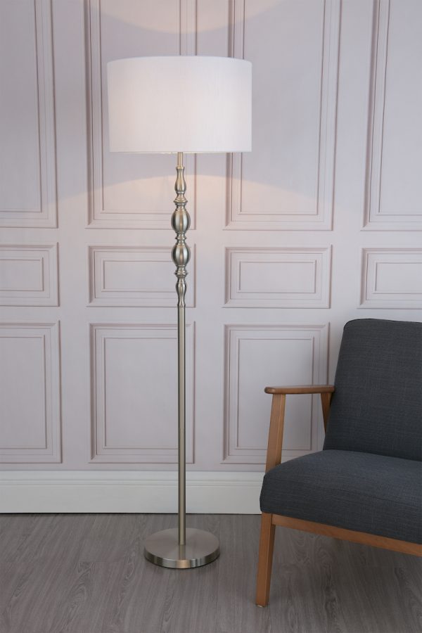 Madrid Floor Lamp Satin Chrome With Shade - Image 5