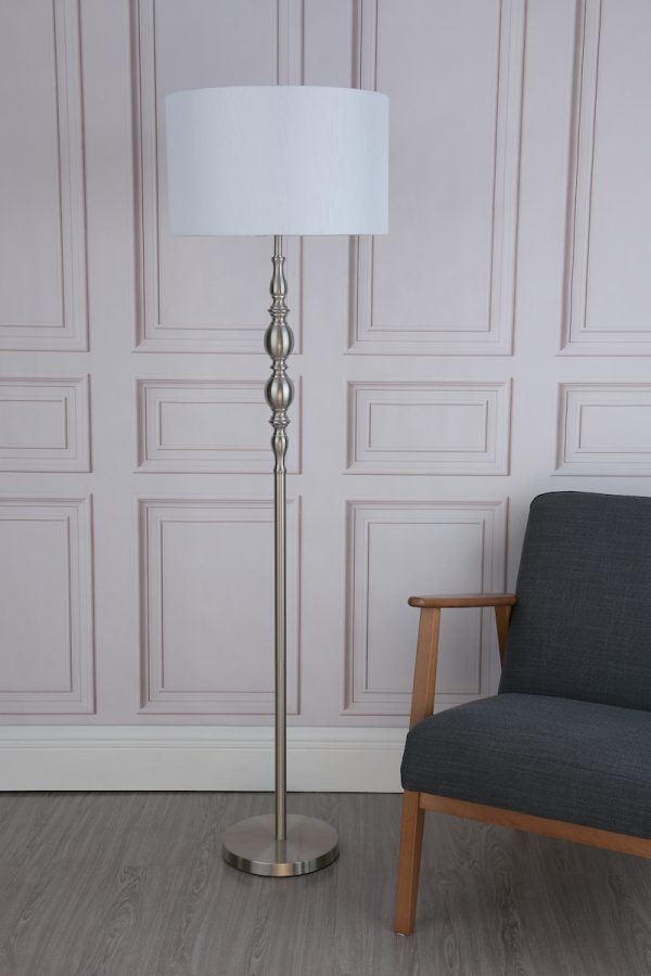 Madrid Floor Lamp Satin Chrome With Shade - Image 6