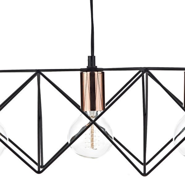 Midi 3 Light Bar Pendant Black & Bright Copper Detail - Image 3