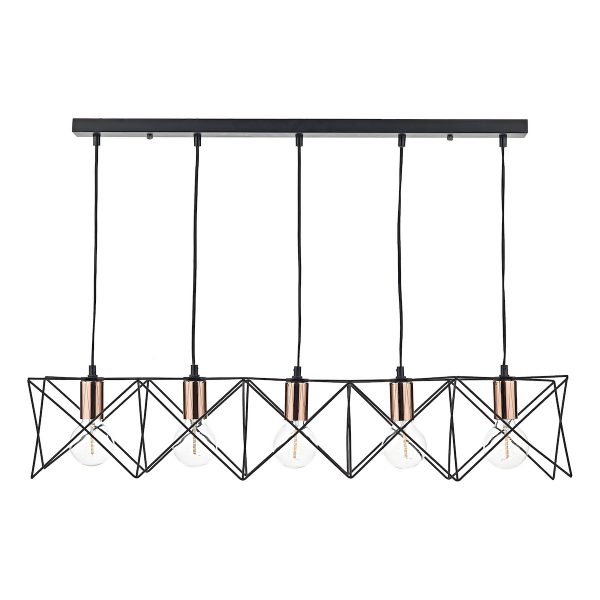 Midi Cage 5 Light Bar Pendant Matt Black Bright & Copper - Image 2