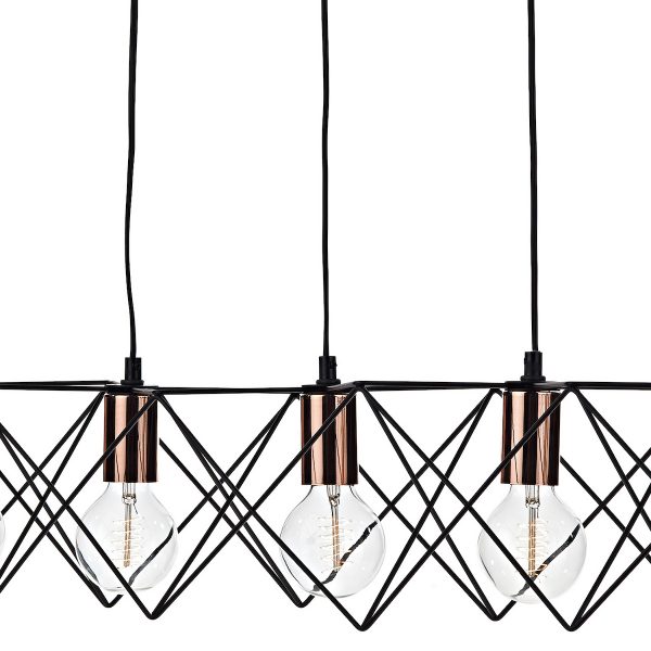 Midi Cage 5 Light Bar Pendant Matt Black Bright & Copper - Image 4