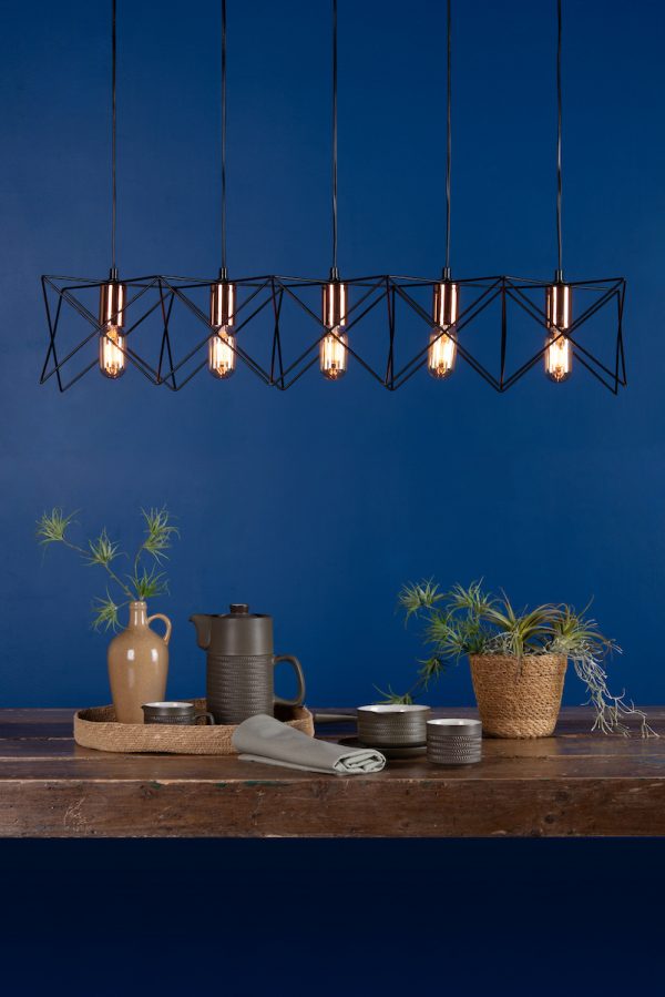 Midi Cage 5 Light Bar Pendant Matt Black Bright & Copper - Image 6