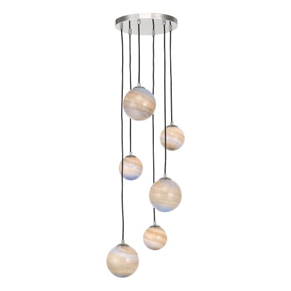 Mikara 6 Light Cluster Pendant Marble Effect Glass & Polished Chrome - Image 3