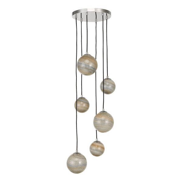 Mikara 6 Light Cluster Pendant Marble Effect Glass & Polished Chrome - Image 4