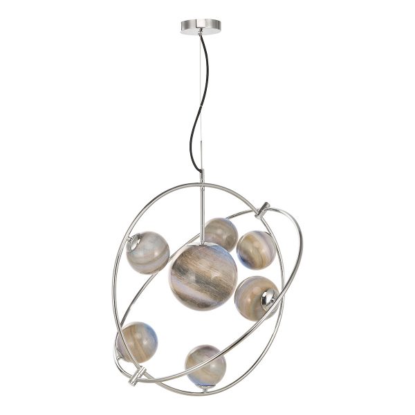 Mikara 7 Light Pendant Polished Chrome Marble Effect Glass - Image 2