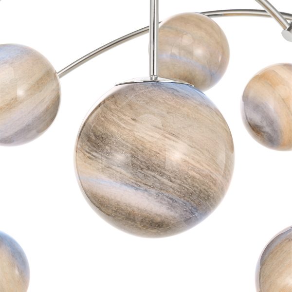 Mikara 7 Light Pendant Polished Chrome Marble Effect Glass - Image 3
