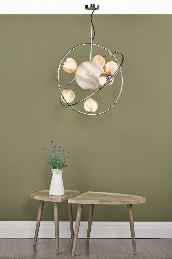 Mikara 7 Light Pendant Polished Chrome Marble Effect Glass - Image 6