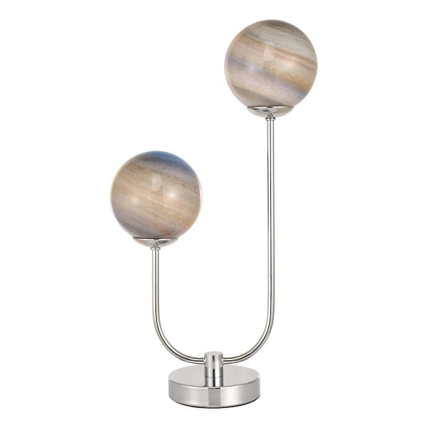 Mikara 2 Light Table Lamp Polished Chrome Marble Effect Glass - Image 2