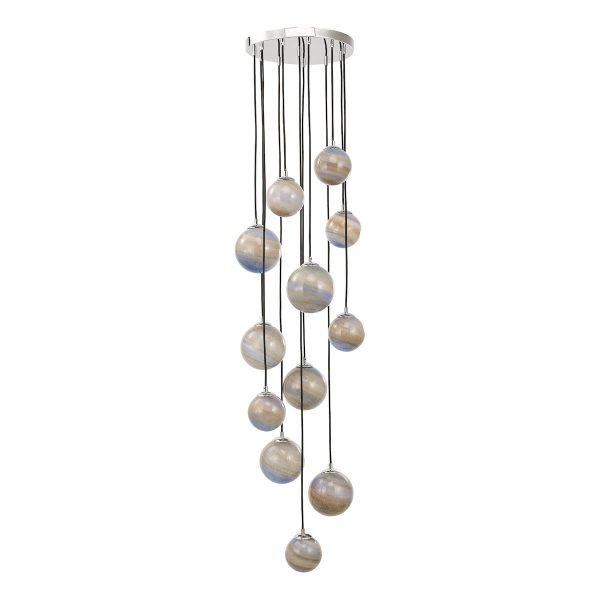 Mikara 12 Light Cluster Pendant Polished Chrome Marble Effect Glass 1.5M - Image 2