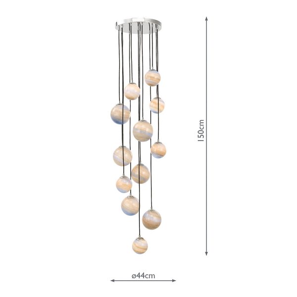 Mikara 12 Light Cluster Pendant Polished Chrome Marble Effect Glass 1.5M - Image 6
