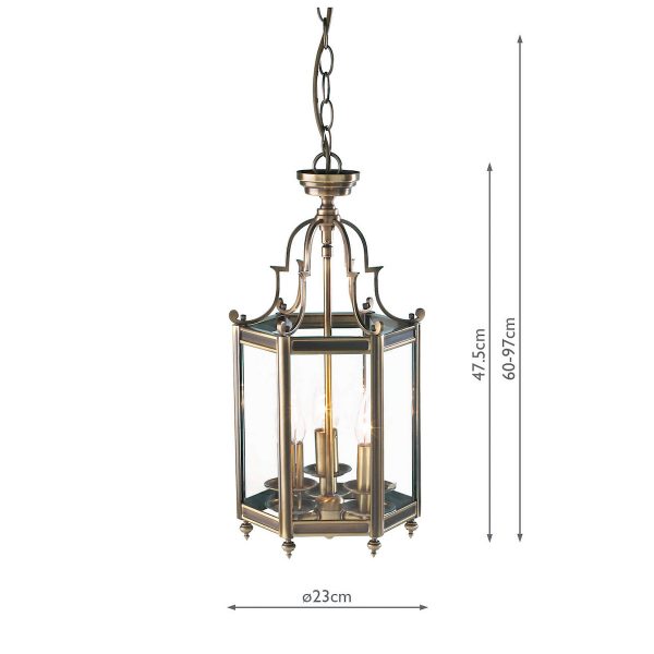 Moorgate Hexagonal Hall Lantern Dual Mount Antique Brass - Image 4