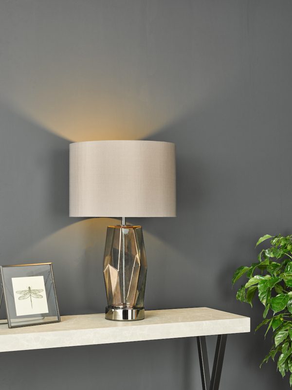 Mubina Touch Table Lamp Black Chrome Smoked Glass With Shade - Image 5